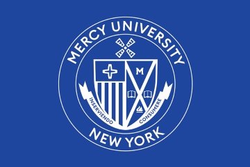 Mercy University seal with blue background